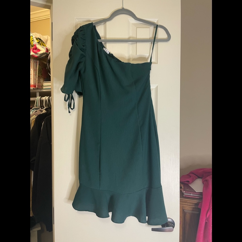 Dark green one shoulder dress